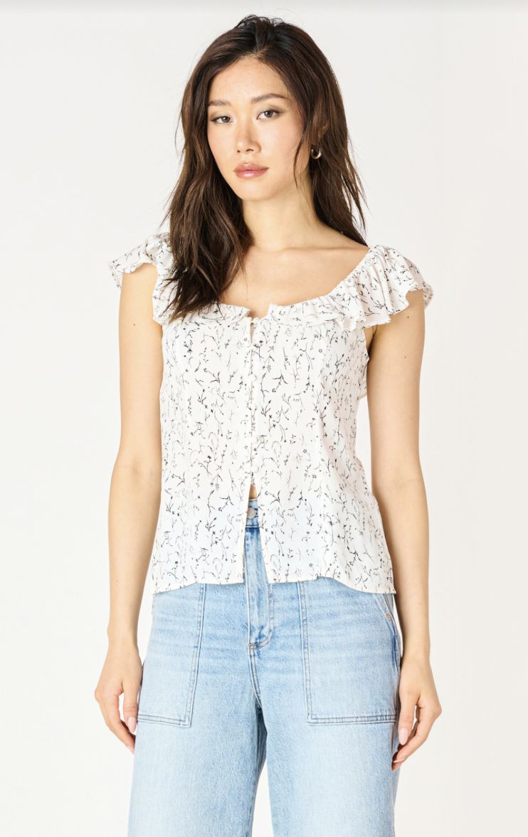 Wht/Blk Ruffle Sleeve Top
