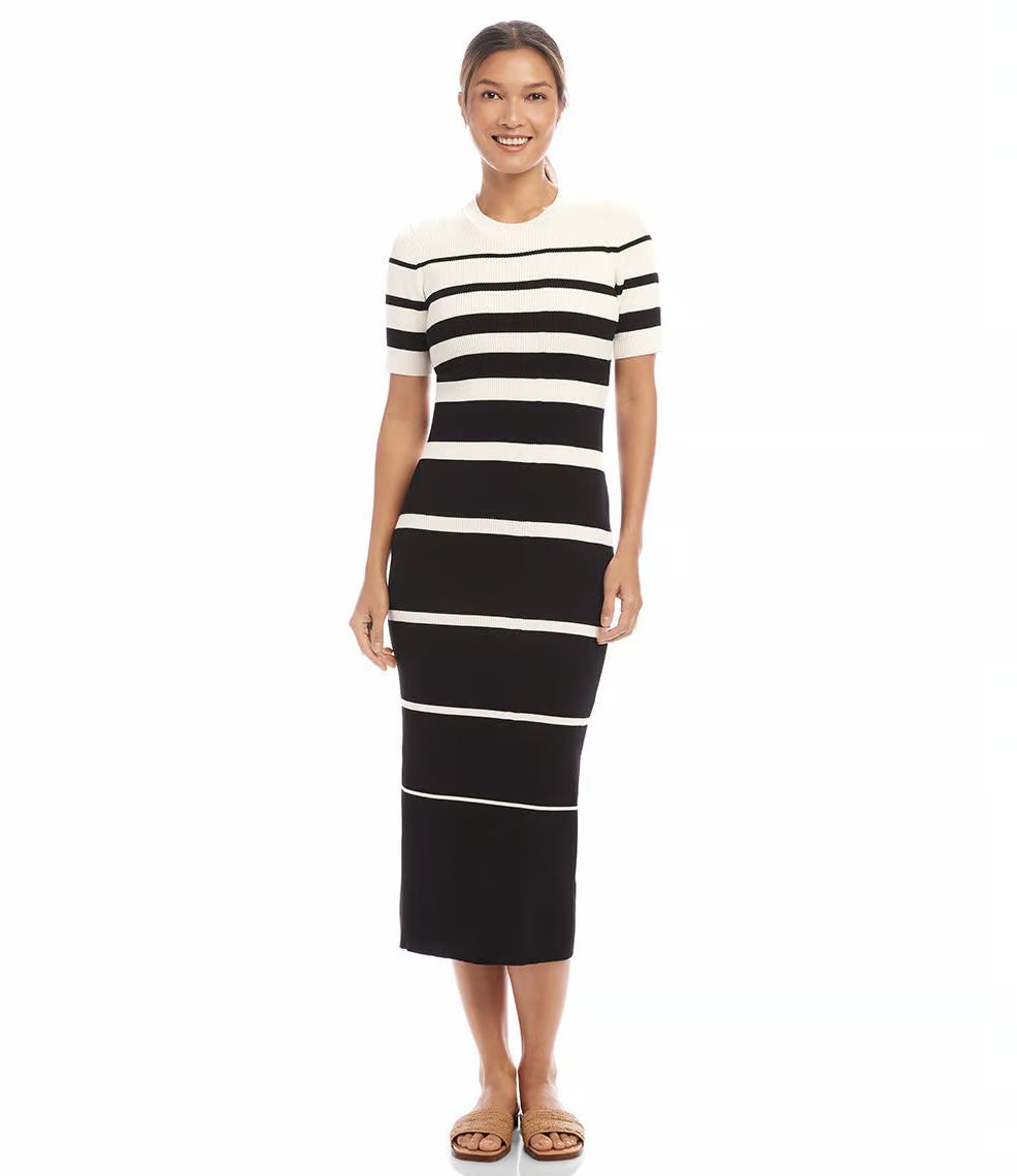 Black Stripe Ribbed Midi Dress