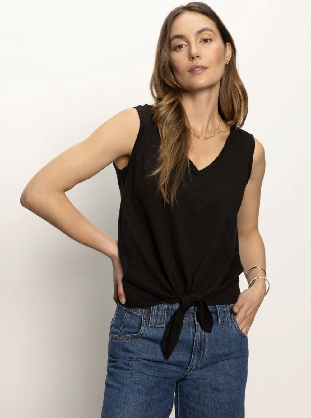 Blk V-Neck Tie Tank