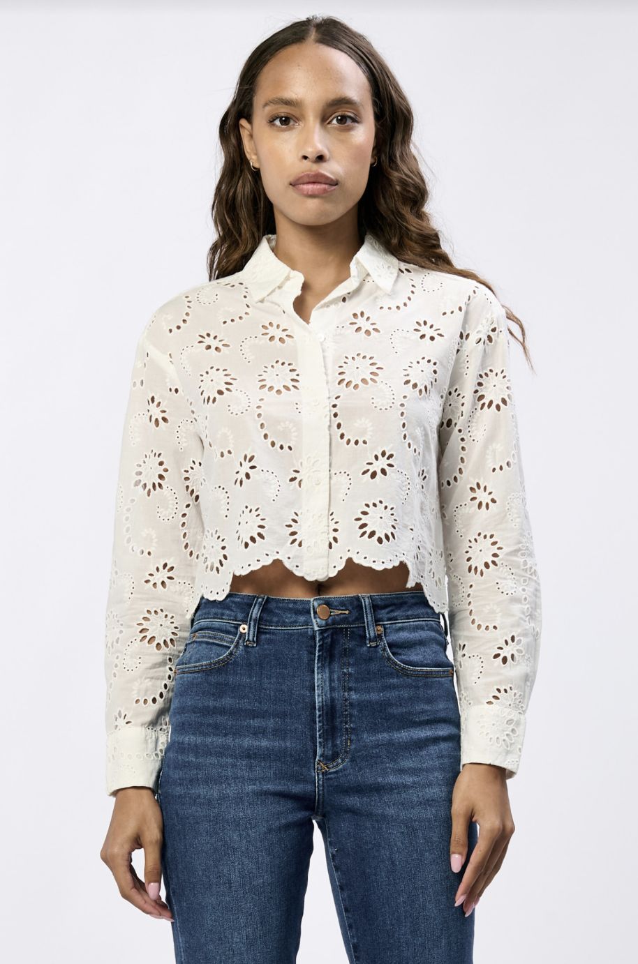 White Miranda Crochet Button-Down