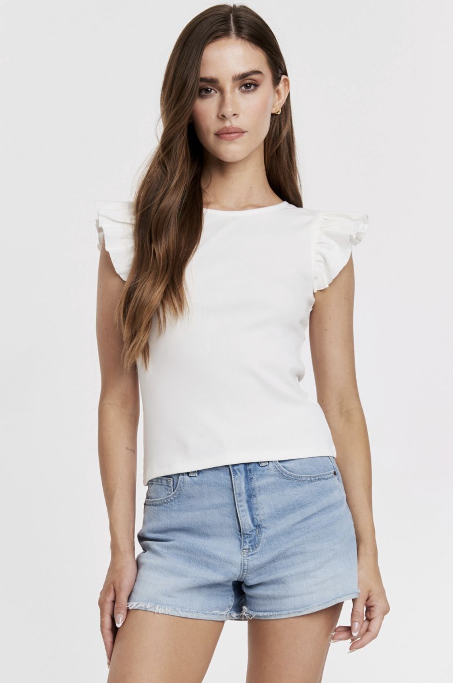 White Ruffle Ribbed Yuki Top