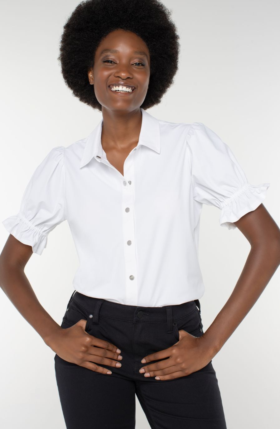 White Tech Puff-Sleeve Top