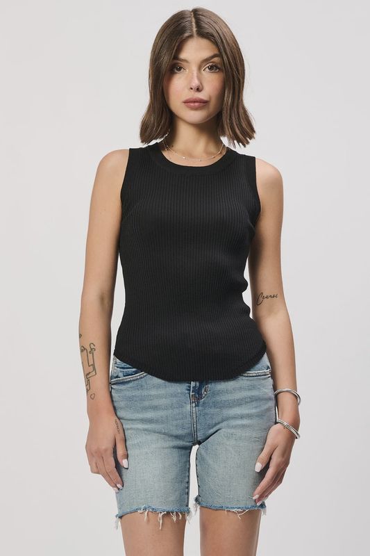 Black Cora Ribbed Tank
