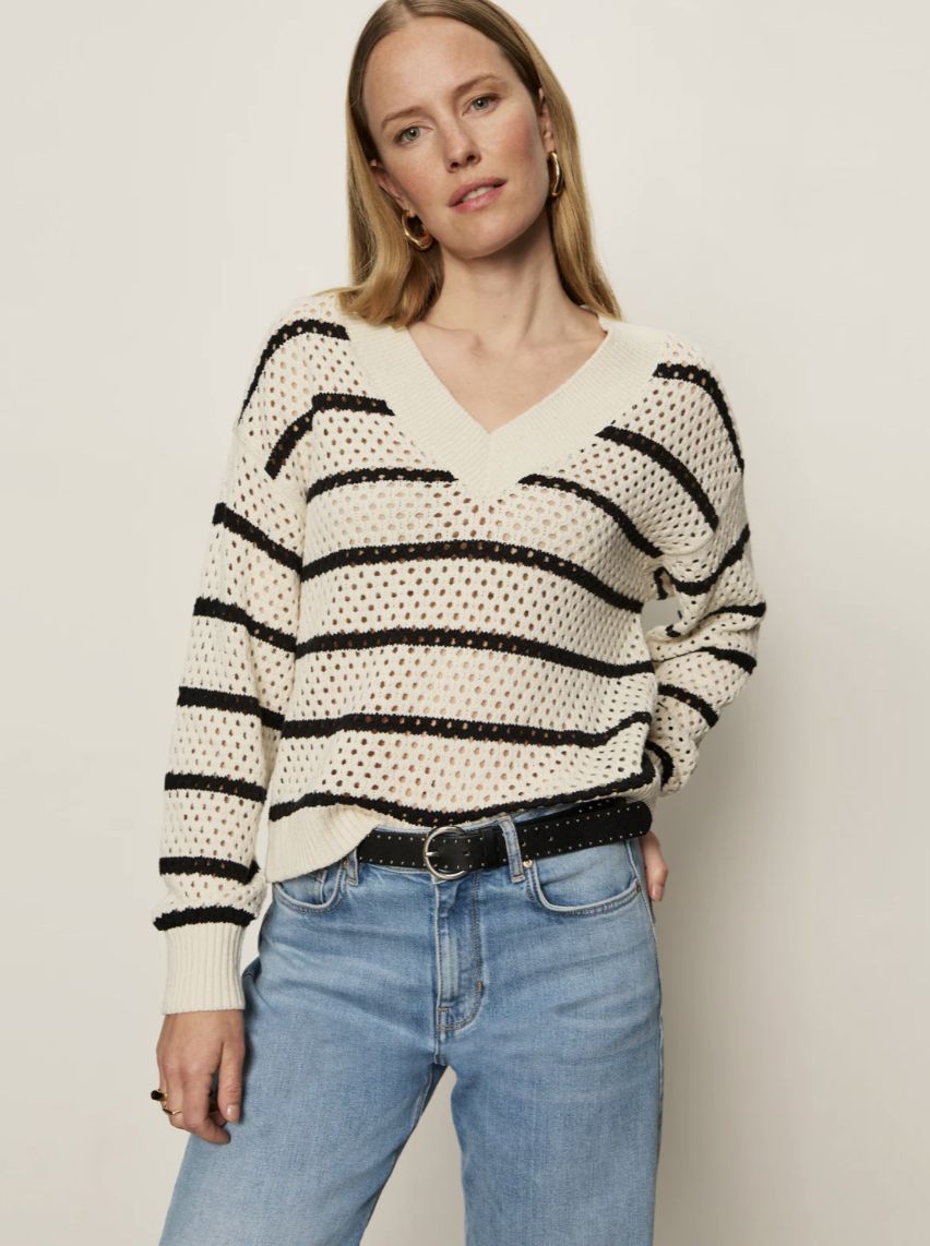 Airy Openwork V-Sweater