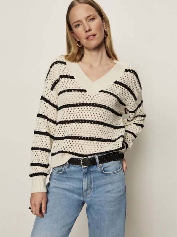 Airy Openwork V-Sweater