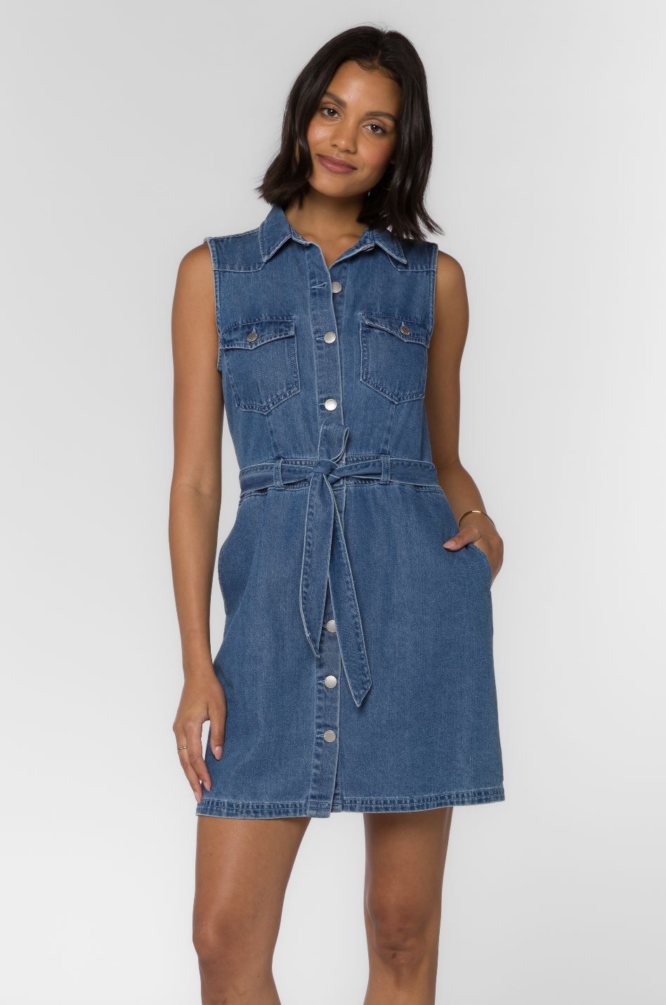 Denim Tie-Waist Dress
