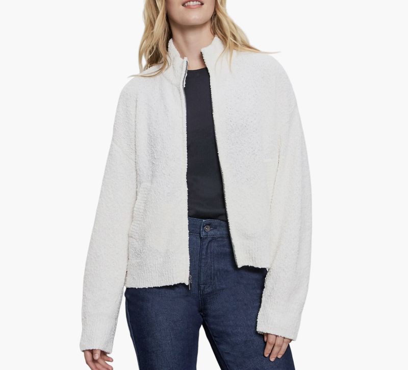 White Boucle Knit Bomber
