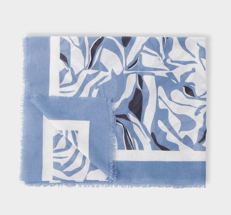 Blue Blossom Printed Foil Scarf