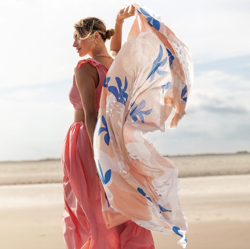 Coral Botanical Printed Scarf