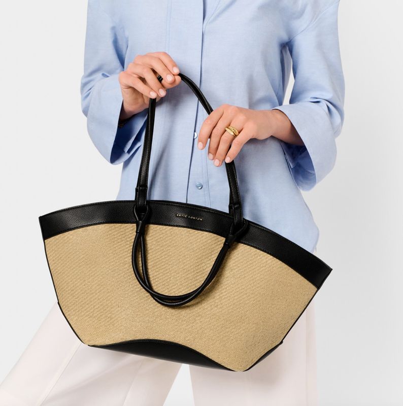 Blk Raffia Tote Bag