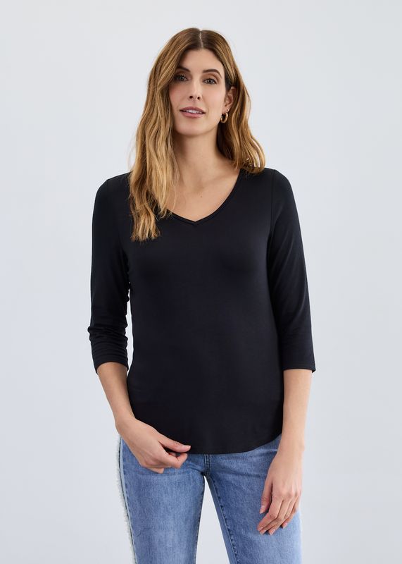 Black 3/4 Sleeve V-Neck