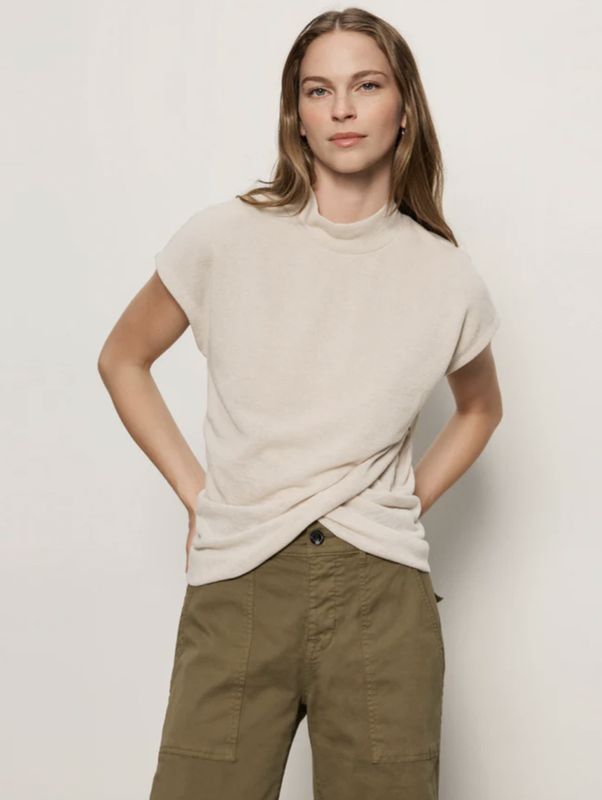 Beige Draped Sleeveless Mock
