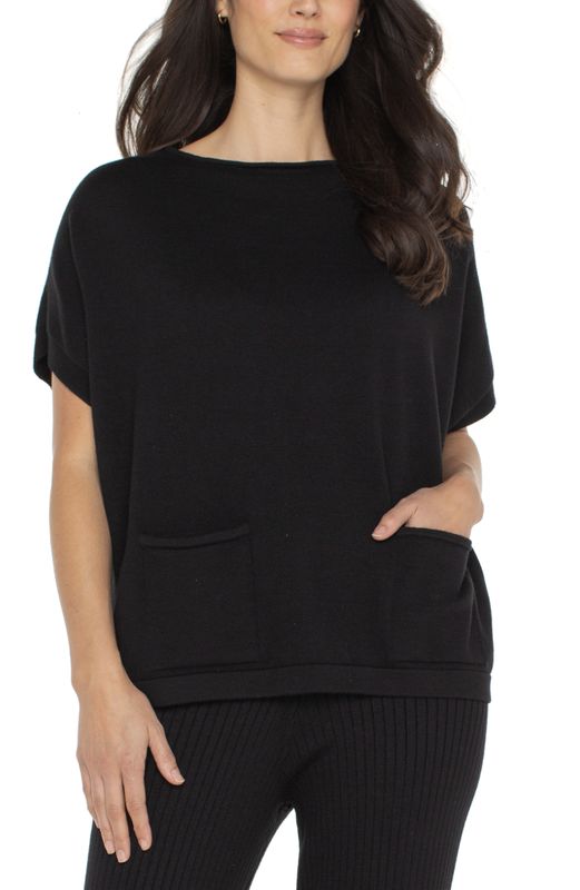Blk 1/2 Sleeve Pocket Sweater