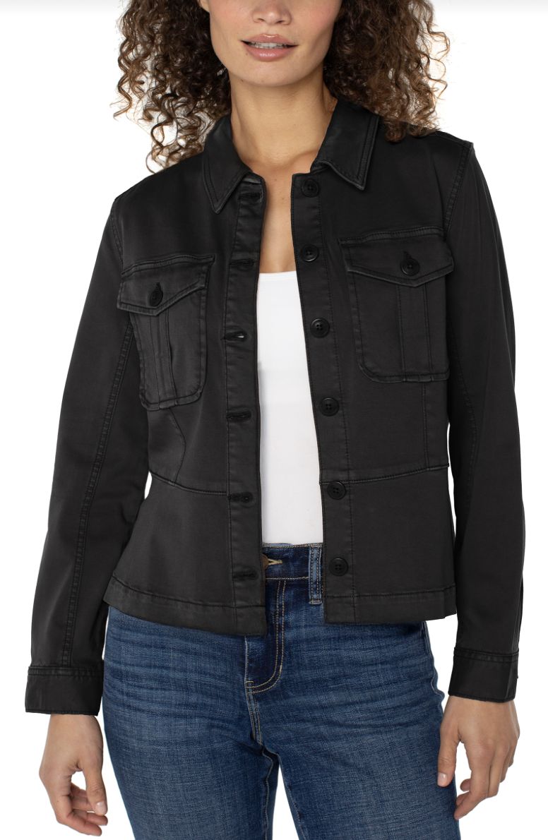 Blk Peplum Trucker Jkt