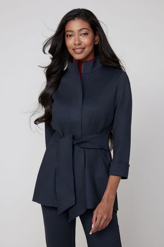 Navy Knit Wrap Jacket