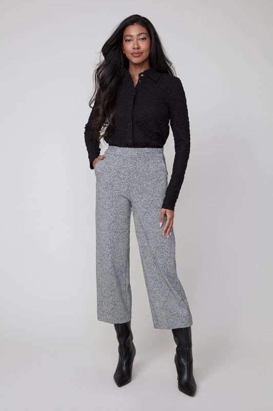 Black Combo Wide-Leg Knit Crop Pant