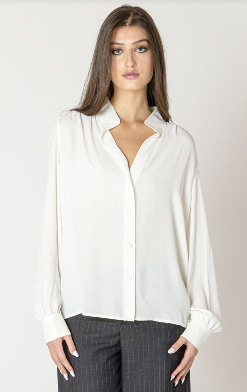 White Relaxed Button-Front Blouse