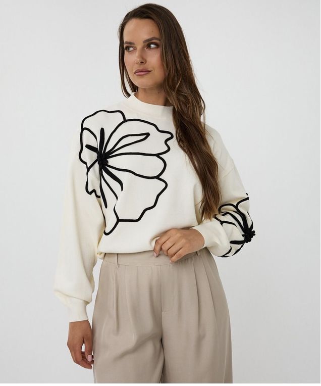 Ivory Flower Patch Sweater