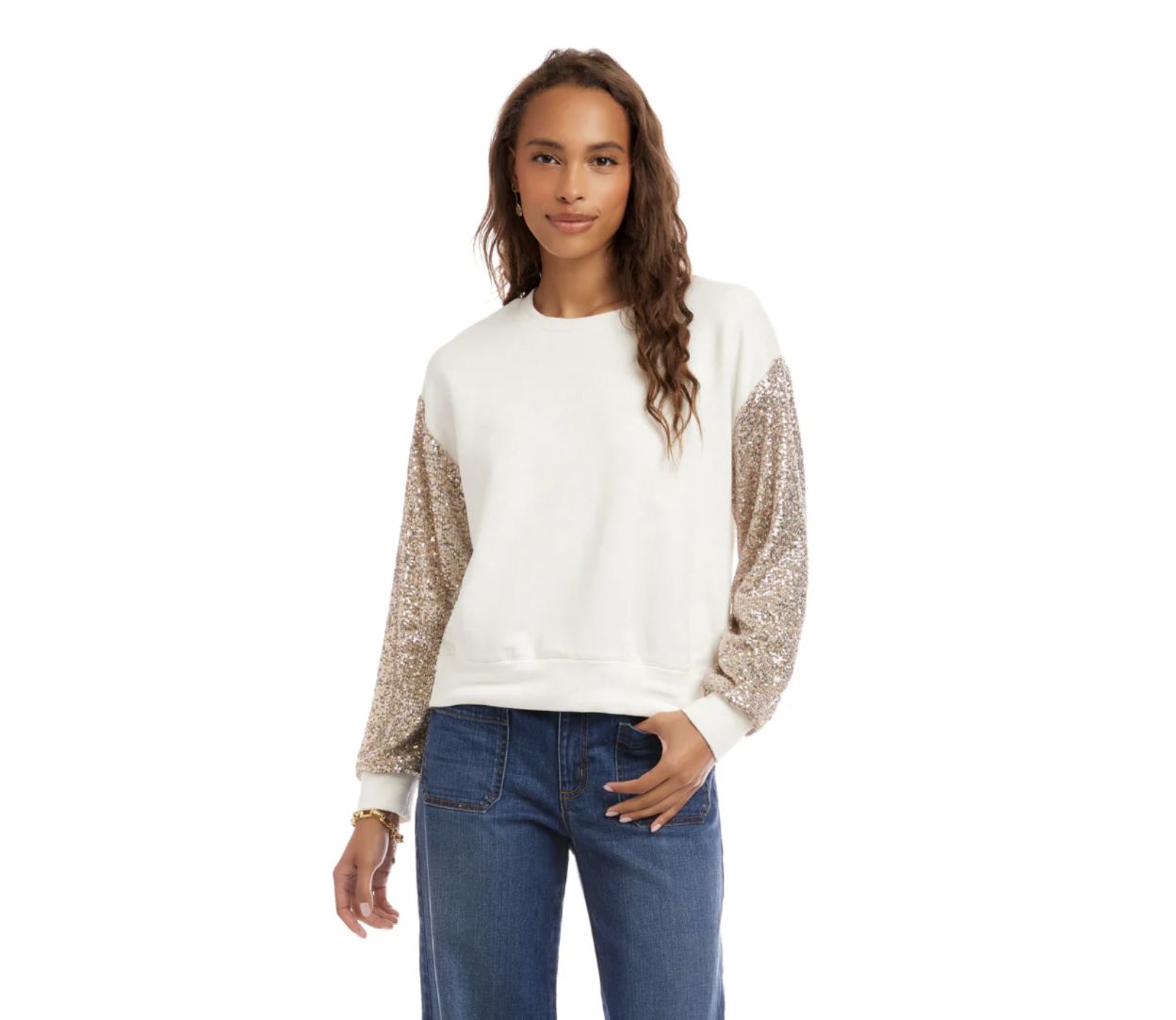 Cream Sequin Sleeve Top