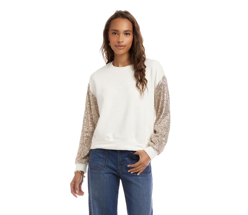Cream Sequin Sleeve Top