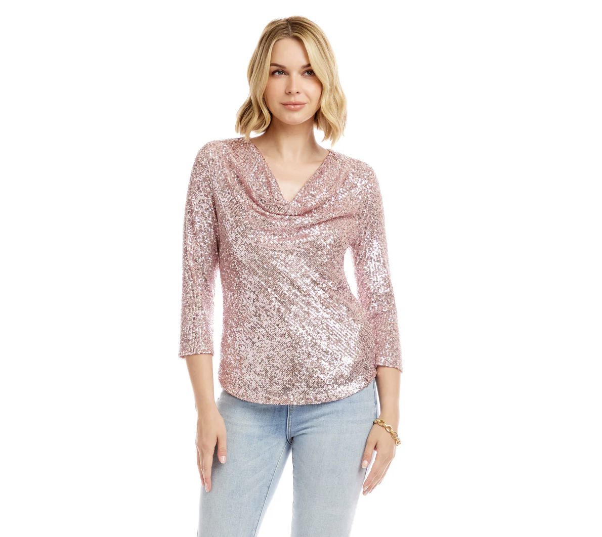 Pink Sequin 3/4 Sleeve Top