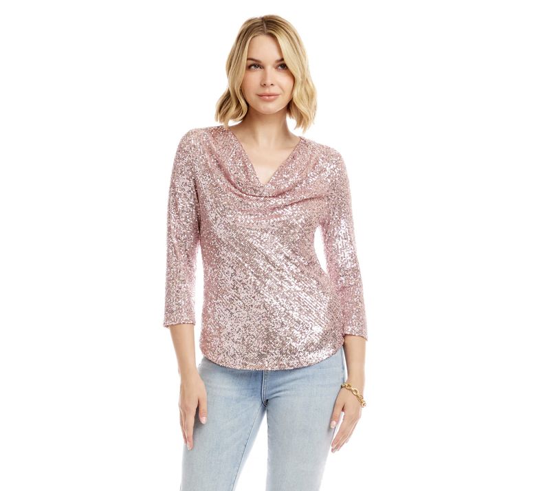 Pink Sequin 3/4 Sleeve Top