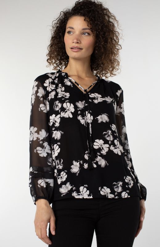 B/W Floral LS Blouse