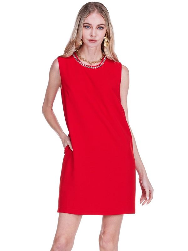 Red Embellished Shift Dress