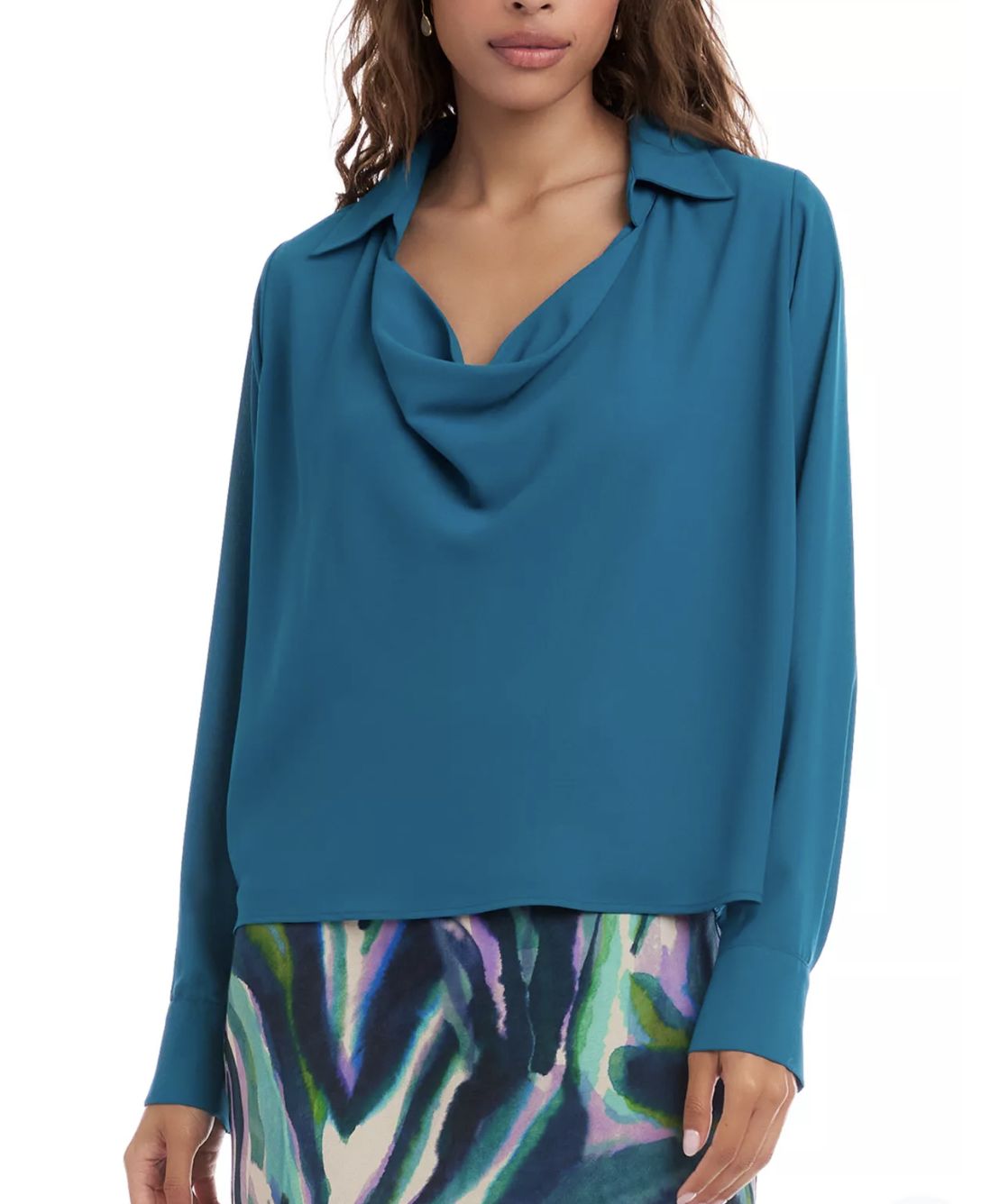 Teal Collared Cowl Blouse