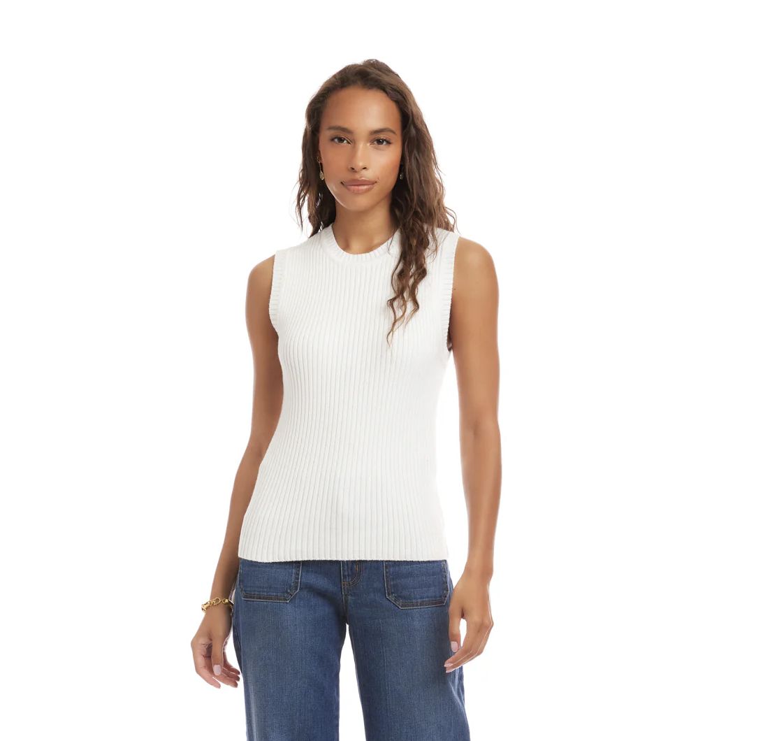 White Ribbed Sweater Tank
