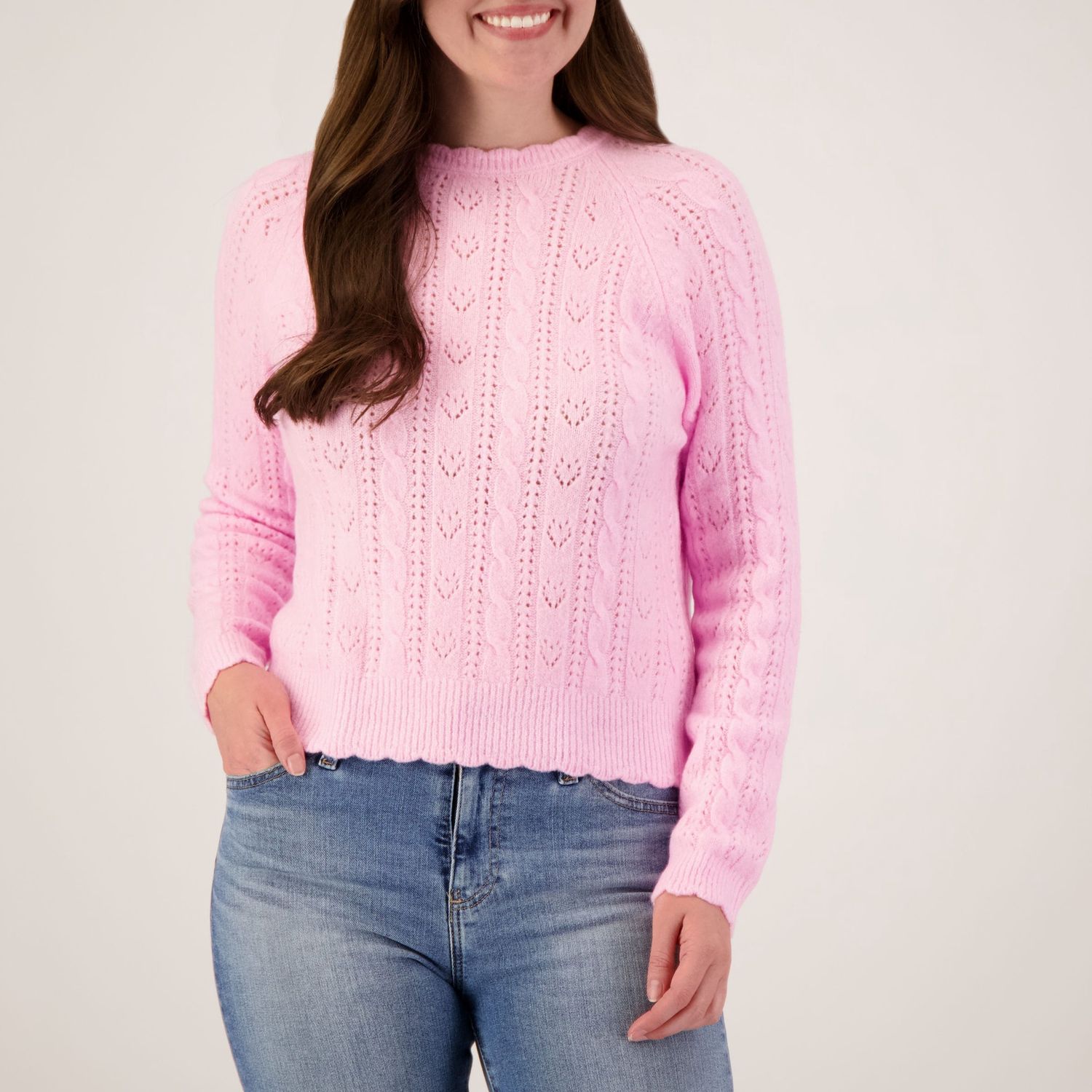 Pink Heart Pointelle Sweater