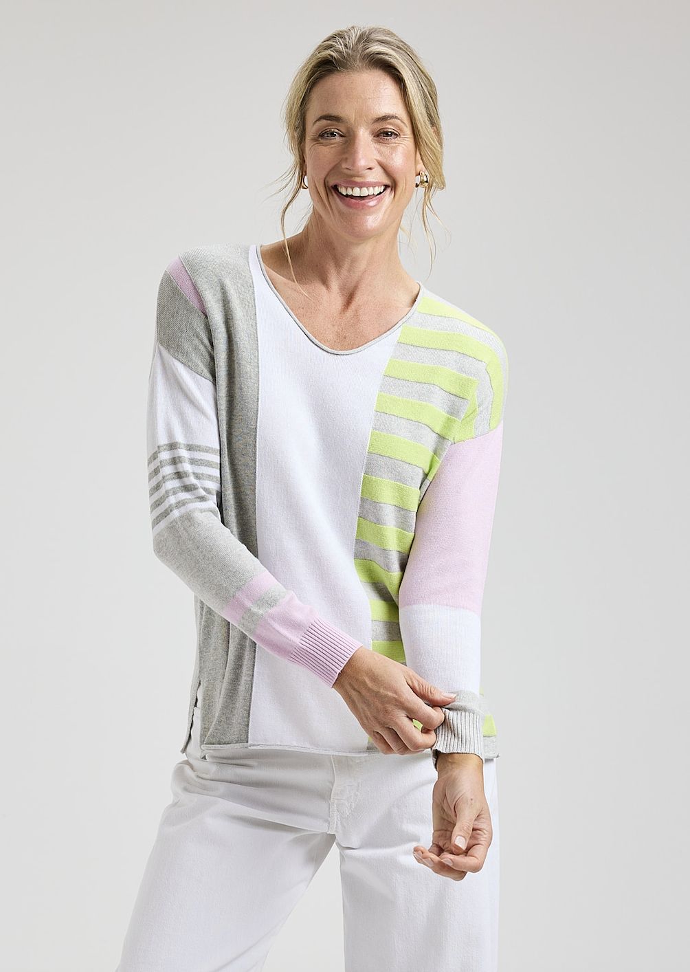 Contrast Stripe V Sweater