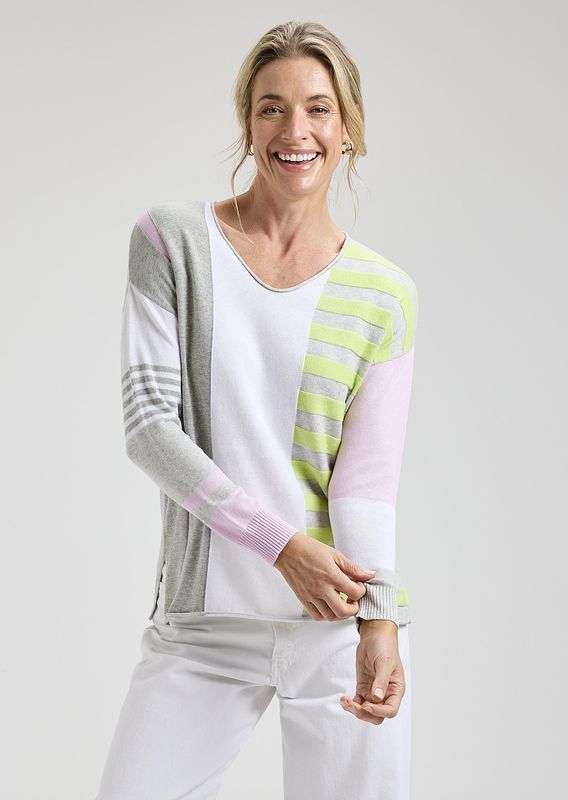 Contrast Stripe V Sweater