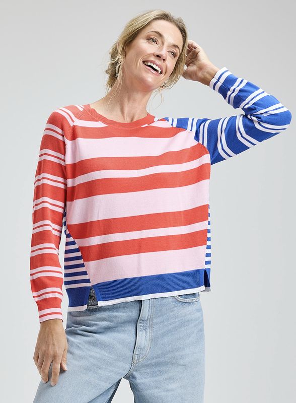 Raspberry Crazy Stripe Pullover