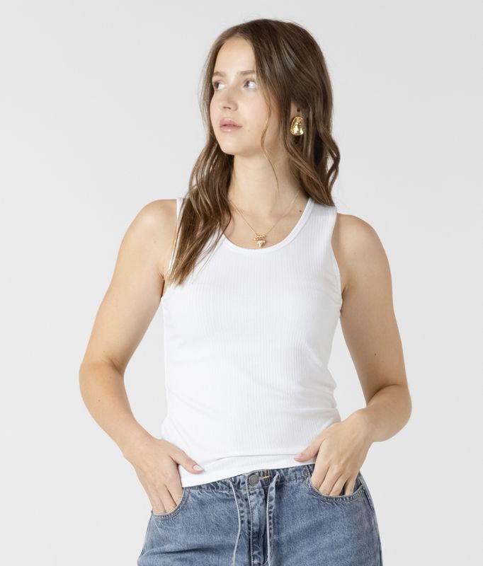 White Ribbed Basic Tank