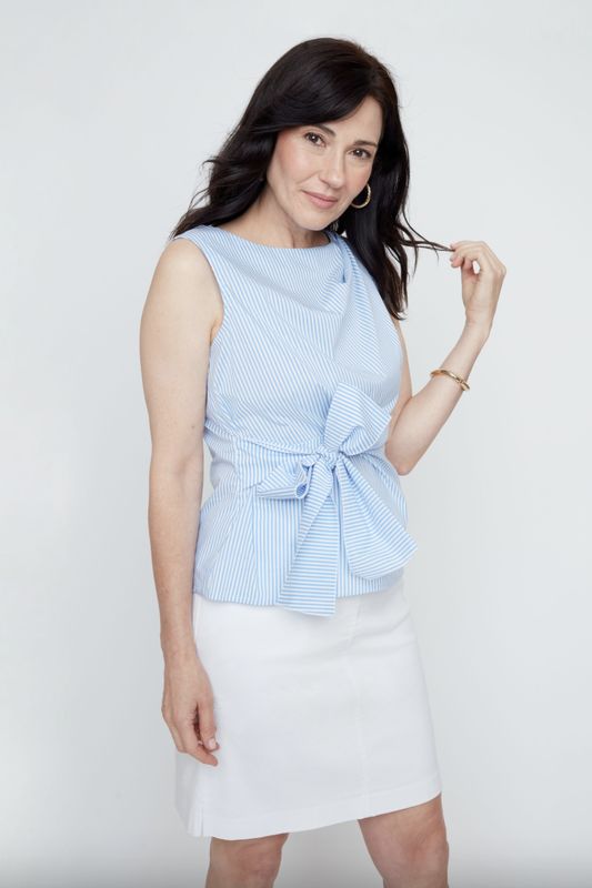 Blue Stripe Tie-Front Blouse