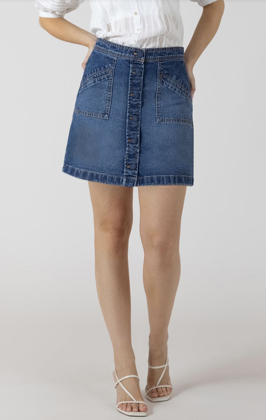 Denim Button Mini Skirt