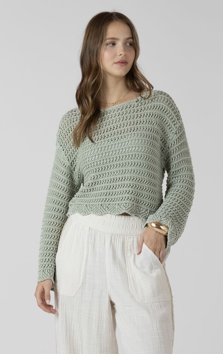 Sage Open-Stitch Sweater