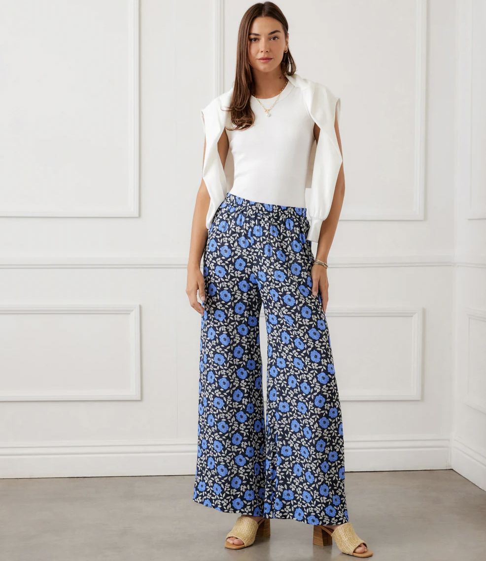 Blue Floral Wide Leg Pant