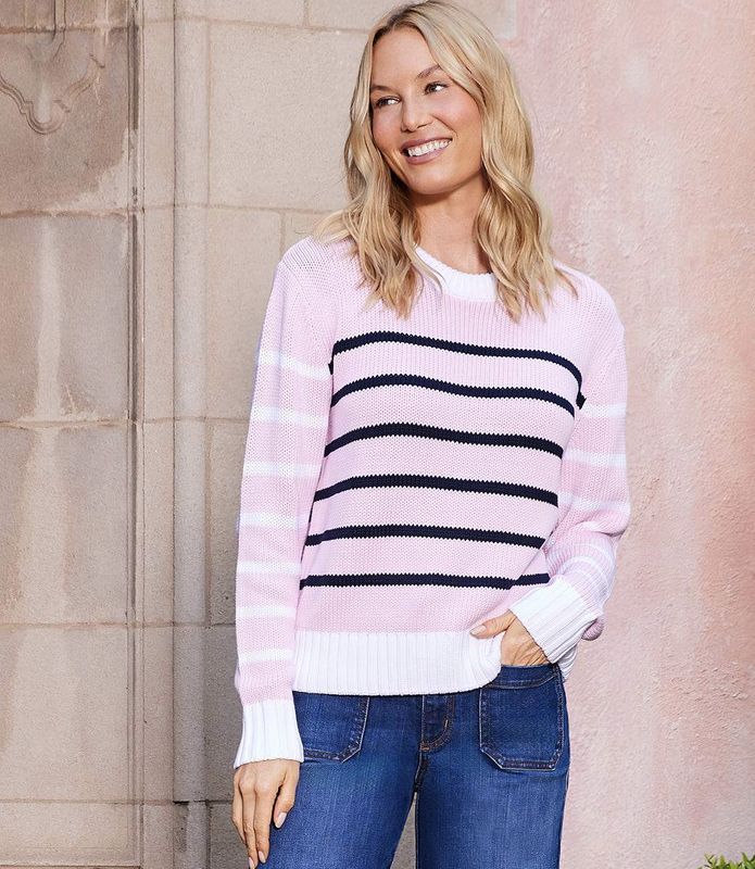 Pink Stripe Crew Sweater