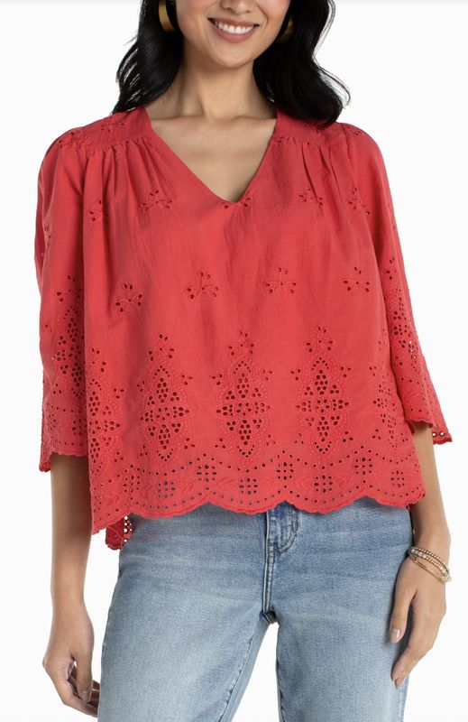 Cherry Eyelet Woven Top