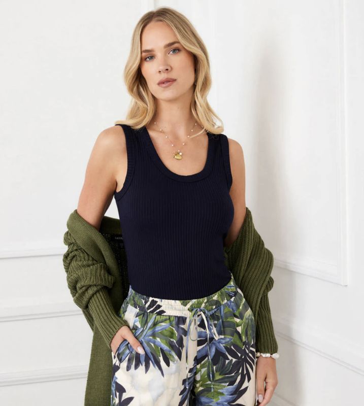 Navy Ribbed Tank