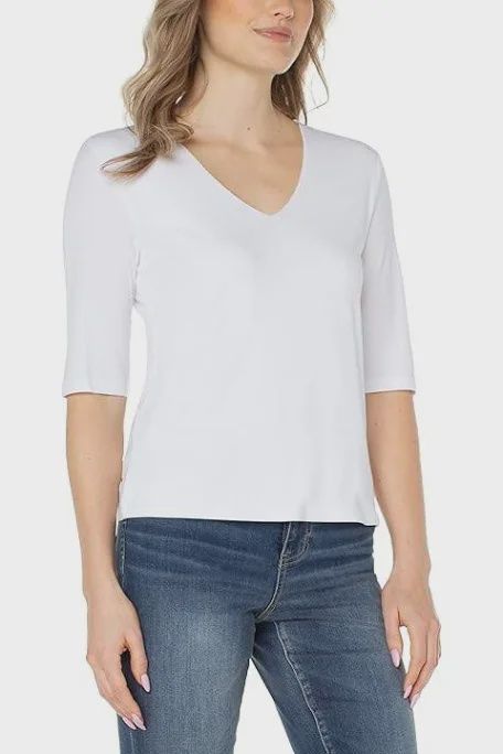 White V-Neck Rib Top