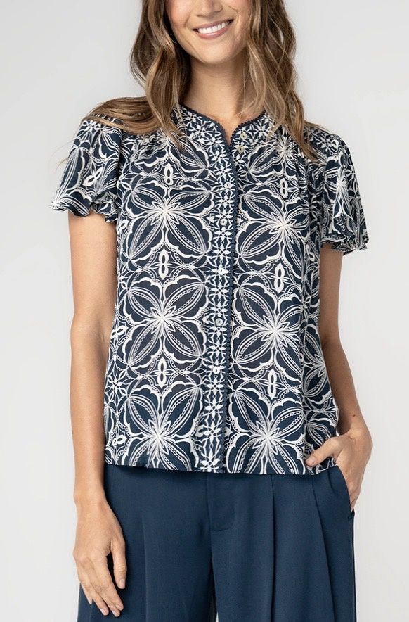 Navy Print Blouse
