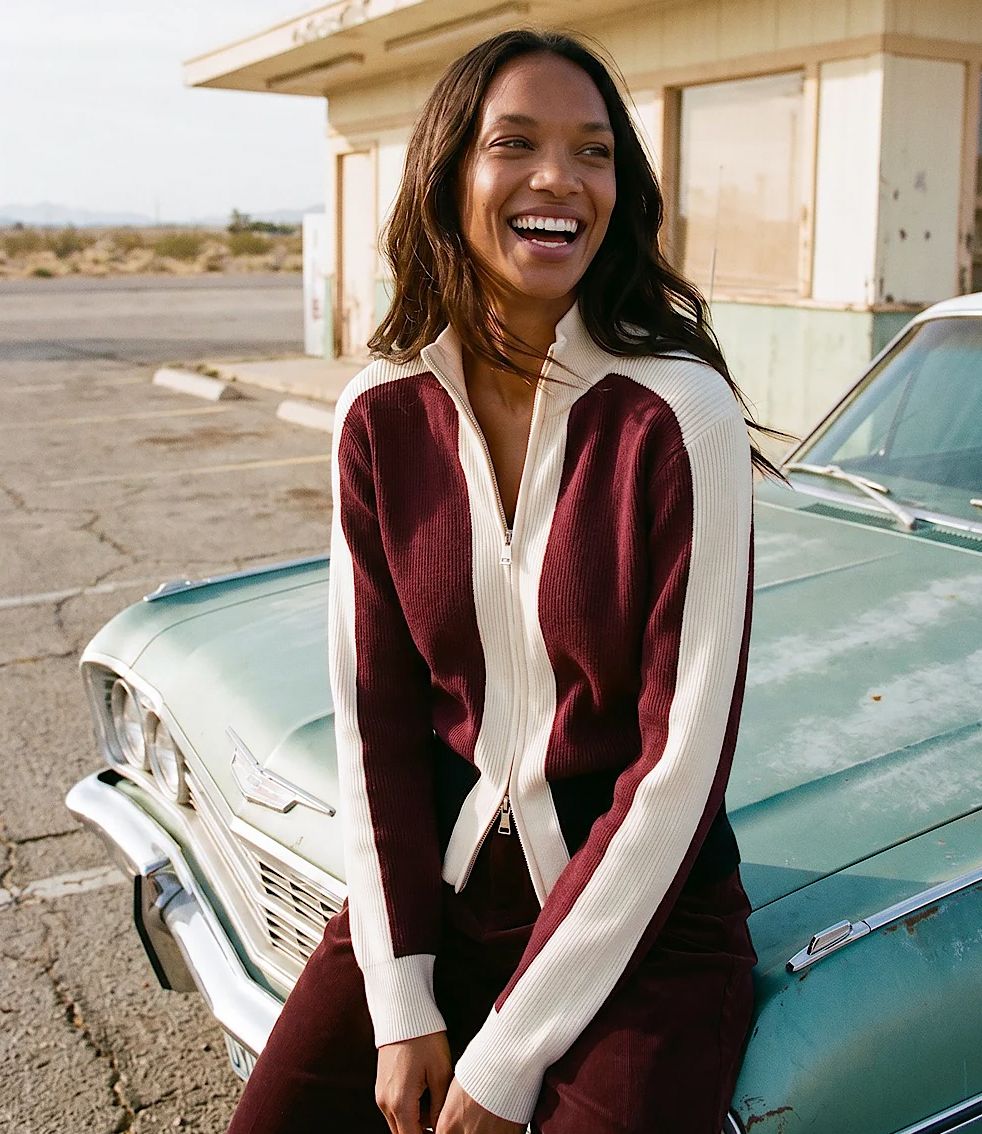 Colorblock Zip-Up Sweater