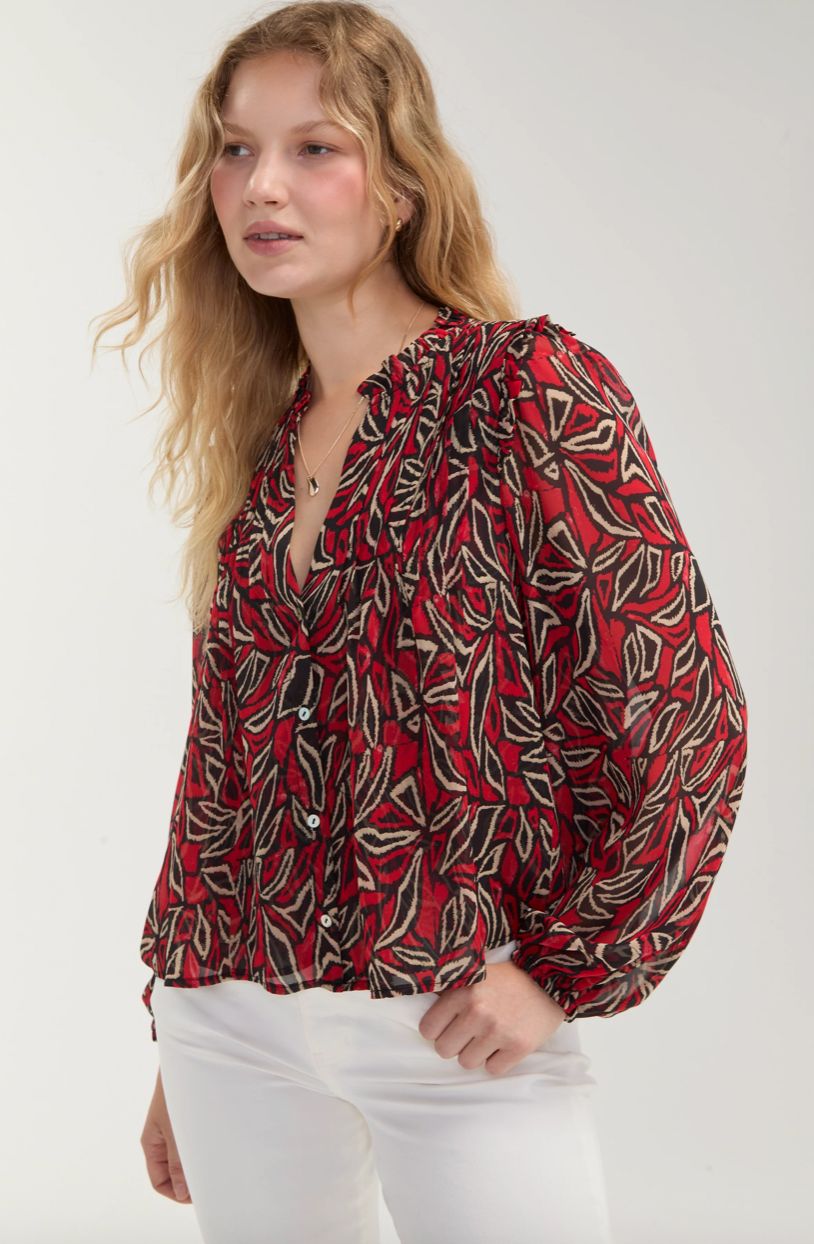 Red Print L/S Blouse