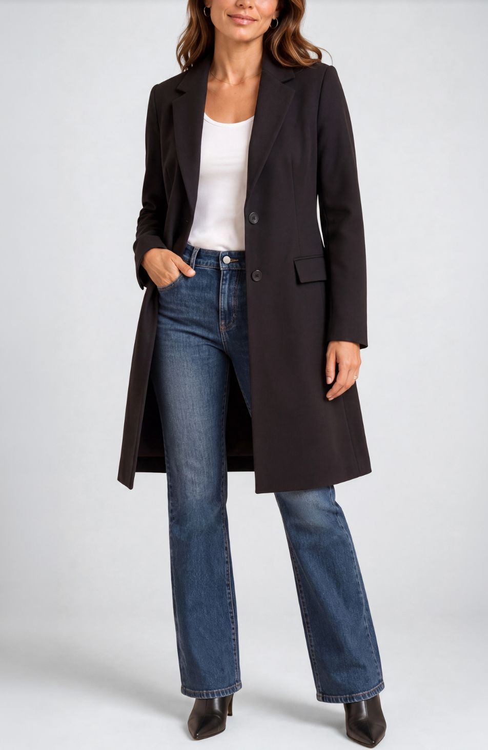 Blk Long Fit + Flare Blazer