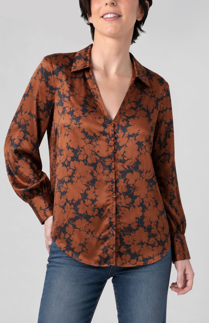 Cognac Floral LS Blouse