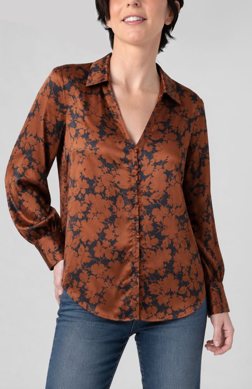 Cognac Floral LS Blouse