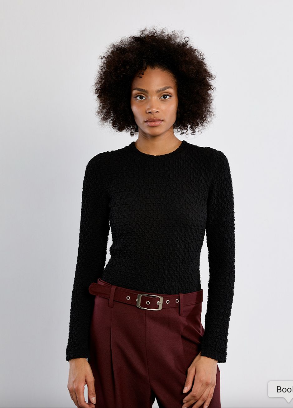 Blk Textured LS Top